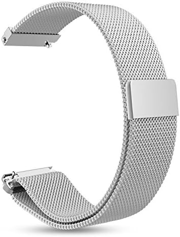 Hollyfun for Replacement Men Women Smartwatch Band Suitable for Milanese Loop Magnetic Clasp Mesh Stainless Steel Metal Bracelet Strap Quick Release Watch Band Smart Fitness Watch (Silver, 20mm)