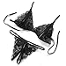 HuaYang Women's Lace Lingerie Stripper Thongs T-back + Bra(Black)