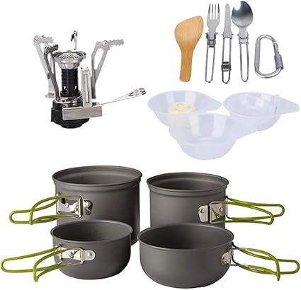 Utensilios de cocina para camping 2 Ollas 2 Sartenes Olla ...