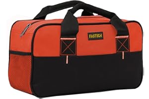 FASTECH 14 Inch Small Tool Tote Bag, Wide Mouth Zipper Bag, Waterproof Tool Organizer Bag, Multi-Pockets Wide Mouth Tool Tote For Man/Woman (Orange)