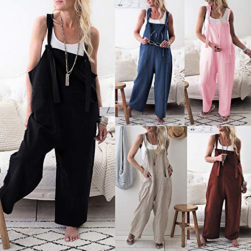 TOP-MAX Women's Loose Suspender Trousers Wide Leg Overalls Jumpsuit Romper Harem Pants Plus Size