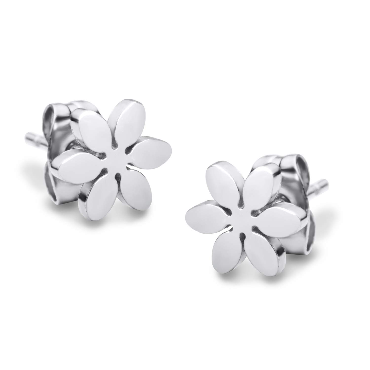 555Jewelry Stainless Steel Small Daisy Flower Stud Earrings for Women, Floral Earrings, Womens Earrings, Small Flower Earrings for Ladies, Silver