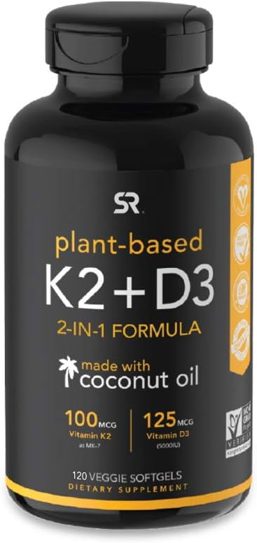 Vitamin D3 + K2 with Organic Coconut Oil - 60 Veggie Softgels: Health & Personal Care