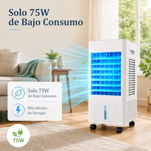 NOMEY 4 En 1 Enfriador de Aire Portatil, 13L Tanque Aire Acondicionado Portatil, 4 Modos 3 Velocidades, Apagado Automático, Temporizador de 7.5h, 20H de Enfriamiento, Ideal Para Dormitorios, Oficinas
