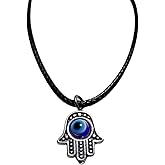 Turkish Blue Evil Eye Pendant Necklace - Hamsa Hand, Hand of Fatima - Protection, Luck, Amulet For Men Women Teens - Rotating Eye