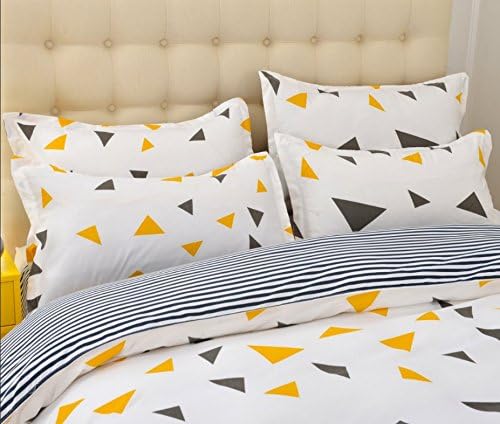 Bedding Duvet Cover Sets 3-pieces Full/Queen Size(90"x90") Microfiber , Yellow Brown Triangles White Prints Floral Patterns Design,Without Comforter (Full/Queen, 1Duvet Cover+2Pillowcases-04)