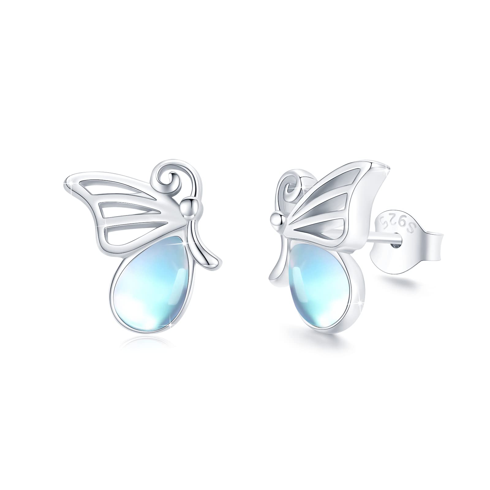Butterfly Earrings 925 Sterling Silver Hypoallergenic Moonstone Stud Earrings Animal Earrings Butterfly Jewellery Gifts for Women Girls Kids