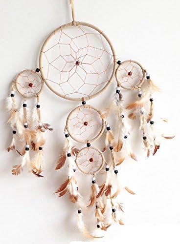 TotMart Handmade Traditional Beaded Feather Dream Catcher Circular Net For Car Kids Bed Room Wall Hanging Decoration Decor Ornament (5 Ring)
