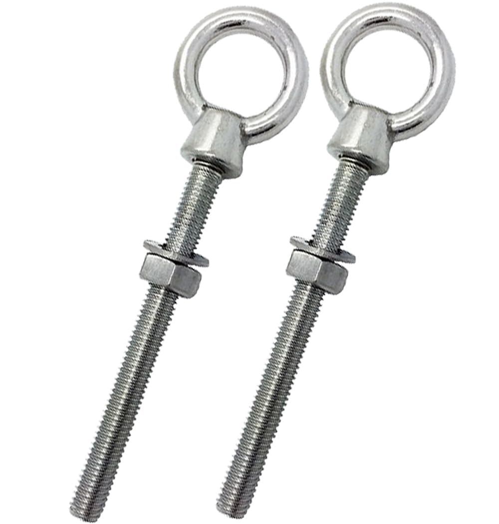 M6 x 60mm Lifting Long Eye Bolt Longshank with Full Nuts and Washer Stainless Steel Marine Grade (Pack of 2)