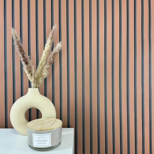WALLCOVER Carta da parati rossa in tessuto non tessuto, strisce nere, pannelli in terracotta, stile scandinavo, moderna lamelle, made in Germany