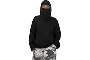 GENERIC Balaclava Hoodie with Built in Balaclava Boys Girls Zip up Masked Ninja Jacket Fleece Pullover Sweatshirt Size 10-12