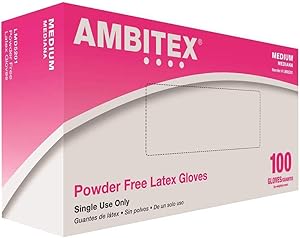 Ambitex LMD5201 Medium Latex Disposable Powder-Free USDA-Approved Gloves (100 Gloves)