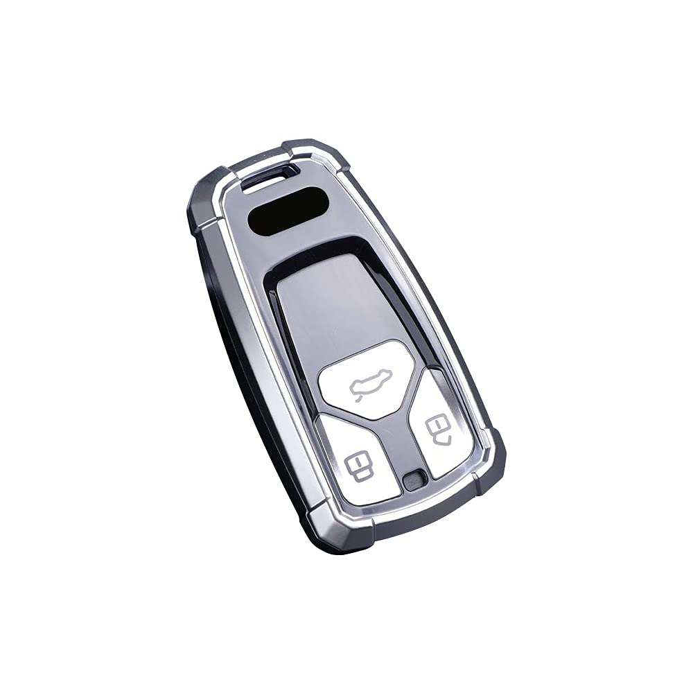 ontto Car Key Cover for Audi Premium TPU Key Fob Cover Holder Protector for Audi A3 A4 A5 A6 A7 A8 TT TTS RS Q2 Q3 Q5 Q7 SQ5 SQ7 S4 S5 S8 RS4 RS5 R8 B9 C8 F5 FY Remote Car Key Case Keyring Silver