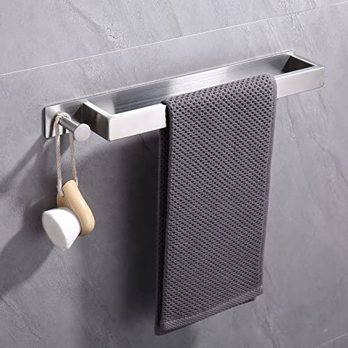 Towel Holder - Self Adhesive 40cm Towel Rail Stainless Steel Towel Rack with Hooks for Bathroom Kitchen (Brushed)