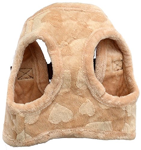 Lovely Heart Print Warm Fleece Pet Harness Vest Puppy Harnesses for Small Dogs Cats Kitten ,Small Beige