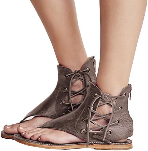 Women's Sandals Lace up Summer Flats Thong Flip Flop Sandals