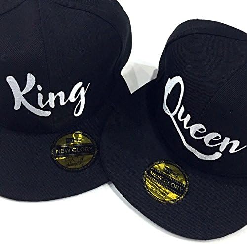 King and Queen white embroidered snapback caps, hats for couples