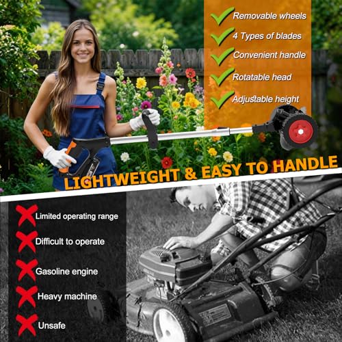 Cordless Weed Wacker Electric Eater Battery Powered with 2 21V Battery Operated, 3 in 1 Stringless Grass Trimmer/Edger/Brush Cutter Wheels Weed Trimmer for Garden Yard