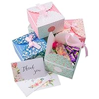 INFLORAL Set of 12 Decorative Treat Boxes(5.7"*5.7"*3.6")+12 Thank You Cards Floral Flower Greeting Cards with Envelopes