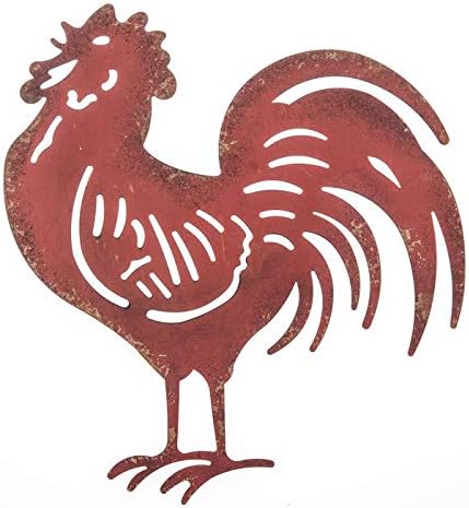 Plaques & Wall Art - Everydecor Metal Rooster Wall Decor - Red French Rooster for Kitchen Decor and Yard Art - Hanging Farmhouse Sign for Indoor and Outdoor Use - Decorative and Lightweight