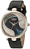 Burgi Women's BUR131BKR Swarovski Crystal Accented Peacock Feather Dial Rose Gold and Black Satin over Leather Strap Watch