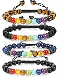 LOLIAS 4 Pcs Mens Bracelet Chakra Lava Stone Yoga Healing Diffuser Bracelets Adjustable L4