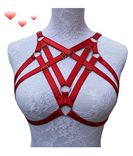 Jelinda Alluring Women Harness Bra Elastic Strappy Hollow Out Bra 5 Colors Available (Red)