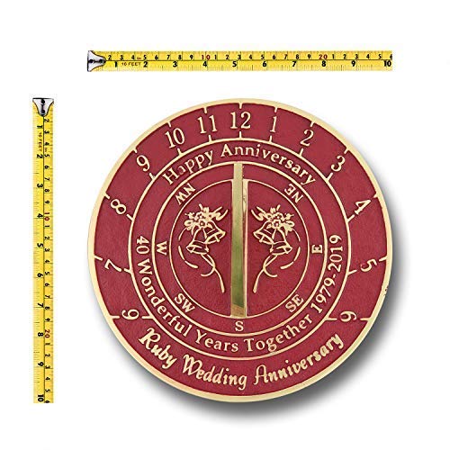 The Metal Foundry Personalized 40th Ruby Wedding Anniversary Large Sundial Gift Idea is A Great Present for Him, for Her Or for A Couple to Celebrate 40 Years of Marriage