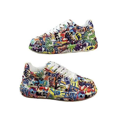 Breathable Low-top Lace-up Graffiti Running Shoes