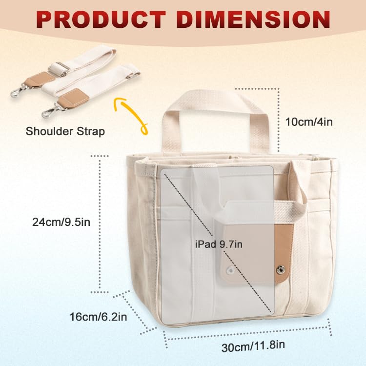 Multi Pocket Tote Bag for Women Canvas Bag with Handle Bag Large Cpacity Purse Reusable Handbag