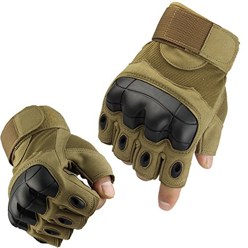 Fuyuanda Half Finger Outdoor Gloves Hard Knuckles Tactical Glove for Shooting, Military, Hunting, Driving, Paintball, Cycling, Airsoft, Army, Sporting Motorcycle Glove Coyote Medium