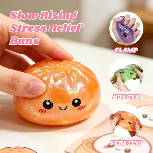 ORCHID M® Big Squishy Toy ,Stress Relief Ball - Sparkle Filled Sensory Squeeze Tool,Cute Adorable Soft Silicone Stretchy Desk Toy Gift for Teens & Adults (Orange)