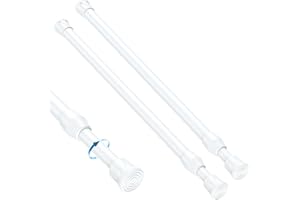 MEXAU 2PCS Small Tension Curtain Rod 11 to 19 Inch,White Short Curtain Rods No Drilling,Loaded Expandable Spring Curtain Rods for Windows,Kitchen,Closet,Cupboard,Door,Bookshelf