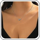 Erimberate Bohemian Heart Turquoise Ball Choker Necklace Gold Heart Pendant Necklace Small Turquoise Bead Chain Necklace Minimalist Heart Collar Necklace Jewelry for Women