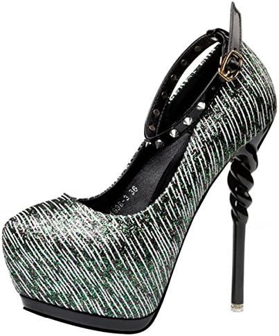PerfectAZ Fashion Sexy Shallow Mouth Stripes Round Shoes Waterproof Platform Thin Heel Striped Rivet High-Heeled Shoes ( 8 B£¨M)US£¬Black£