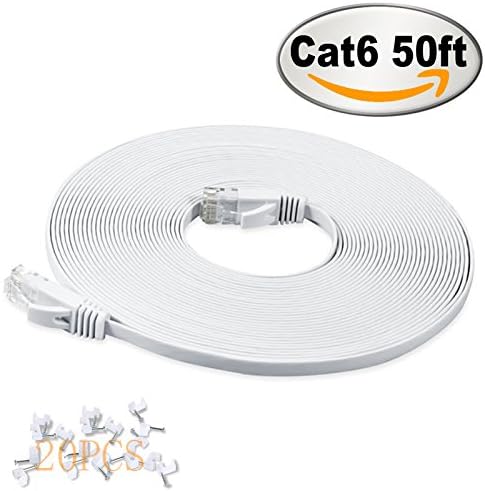 Cat 6 Flat Ethernet Cable 50ft White,High Speed 10GB Lan Internet Network Cable-Haonyac Flat Ethernet Patch Computer Cable With Snagless Rj45 Connectors - 50 feet White (15.24 Meters)