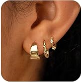 FUCJOEE 3Pairs Earring Stacks - Dainty Hoop Earrings for Women Trendy Hypoallergenic 14K Gold Plated Huggie Hoop Earring Set Small Gold Earrings Non Tarnish Piercing Jewelry Gifts