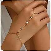 JotCa Hand Chain Bracelet for Women Dainty 18K Gold Plated Cubic Zirconia Rhinestone Chain Ring Bracelet Adjustable Trendy Jewelry