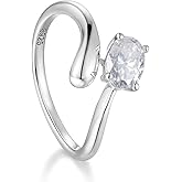 Frbod D Color VVS1 Clarity Moissanite Wave Open Ring for Women, Solid 925 Sterling Silver with Rhodium Plated, Wedding Anniversaries Valentines Jewelry, Size 5-11