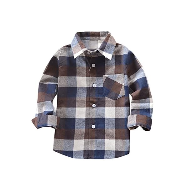 Kehen Kids Little Boys Girls Long Sleeve Button Down Plaid Flannel Shirt Blouse Tops with Pocket - Image 5