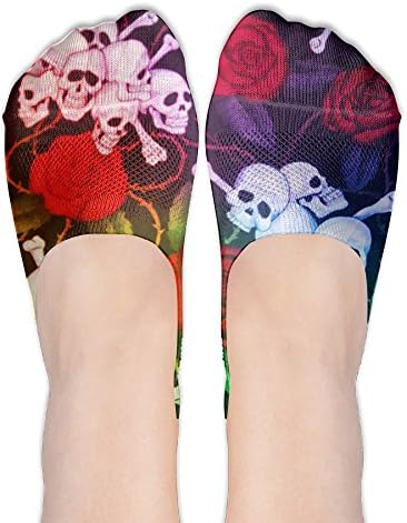 Rose Flower Skull Socks Boat Low Cut Thin No Show Deodorant Sock Non Slip For Women