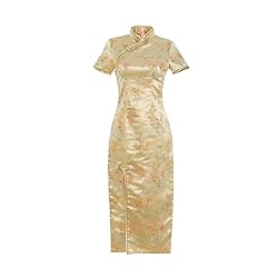 Shanghai Story Short Sleeve Long Qipao Brocade