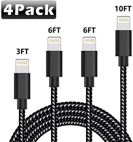 Deepcomp iPhone Charger, 4 Pack(1M 2M 2M 3M) Lightning Charging Cable, Multi Safety Defense, Nylon Braided, Ultra Durable, for iPhone X/8/8 Plus/7/7 Plus/6/6 Plus/SE/5s/5c/5,iPad/iPod(Black)