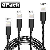 Deepcomp iPhone Charger, 4 Pack(1M 2M 2M 3M) Lightning Charging Cable, Multi Safety Defense, Nylon Braided, Ultra Durable, for iPhone X/8/8 Plus/7/7 Plus/6/6 Plus/SE/5s/5c/5,iPad/iPod(Black)
