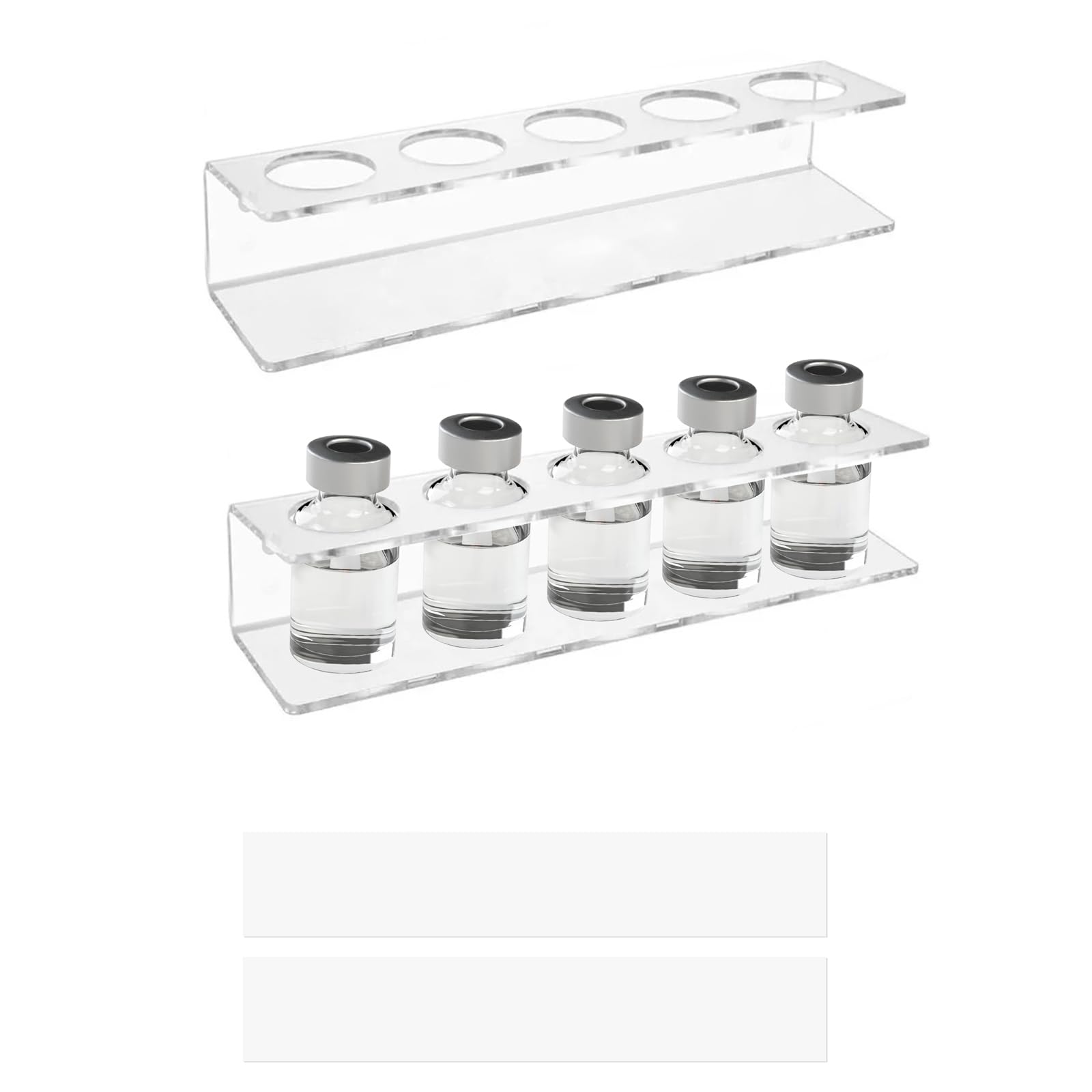 Photo 1 of 2 Sets Wall Mounted Refrigerator Caddy for Insulin Storage, Clear Acrylic 5 Slots Organizer Case Peptide Vial Holder for Fridge Compatible with U-100 Vials 24 mm (0. 94'') Diameter (Only Holder)