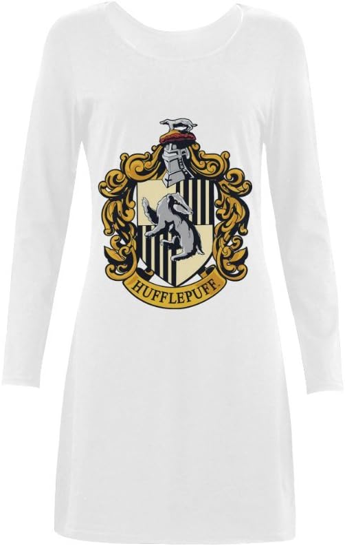 Women's Harry Potter Hufflepuff Nightshirt Sleepshirt Long Sleeve Dress White