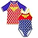 Wonder Woman Girls Swimsuit and Rash Guard Set (5-6, Red/Blue Stars)
