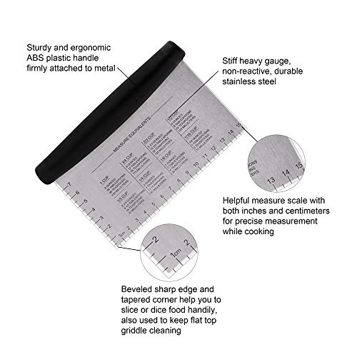 Metal Griddle Scraper Chopper, HaSteeL Stainless Steel Bench Pastry Scraper Dough Cutter with Measuring Marks, Multi-purpose Kitchen Tool for Flat Top Grilling/Baking/Cooking, Dishwasher Safe (2-Pack) - Thumbnail 5