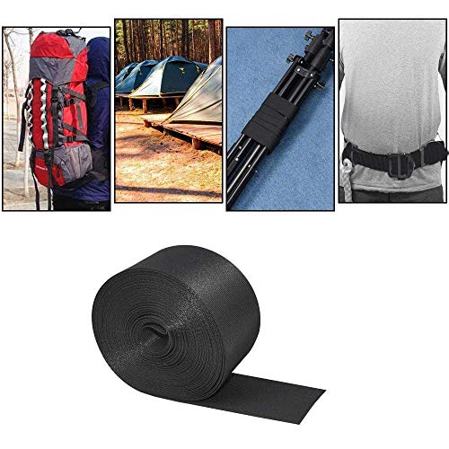 KINMINGZHU 2 Inch Wide 10 Yards Black Nylon Heavy Duty Webbing Strap,Polypropylene Heavy Straps for Bags, Hammocks, Outdoor Climbing and DIY Making Luggage Strap, Pet Collar, Backpack Repairing