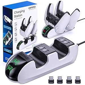 OIVO PS5 Oplaadstation, Controller Oplader met Beschermd 4 USB C Dongles en Led Strap voor Sony Playstation 5, Dualsense…